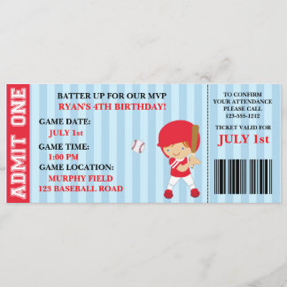 Baseball ticket birthday invitation customisable