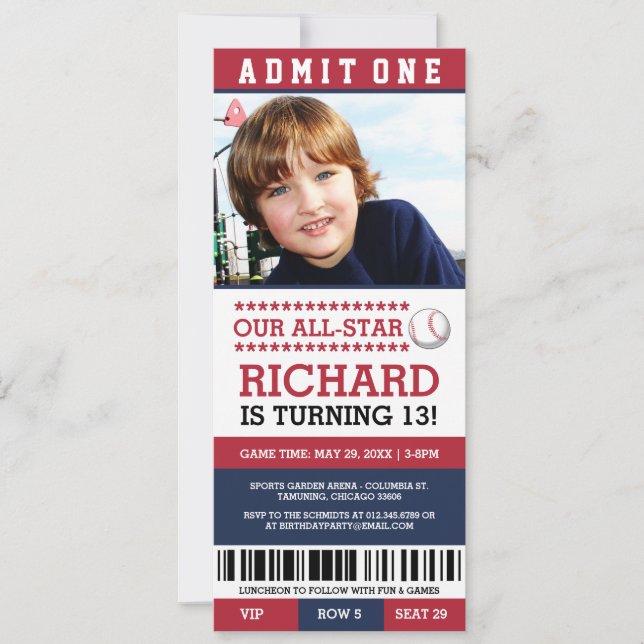Baseball Ticket Birthday Invites (Front)