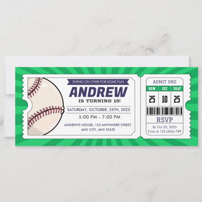 Baseball ticket birthday Rookie of the Year Invitation (Front)