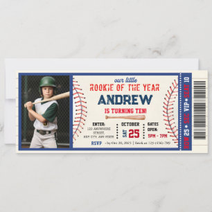 Baseball ticket little rookie birthday With photo Invitation