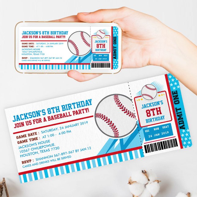 Baseball Ticket Pass Birthday Invitation (Creator Uploaded)