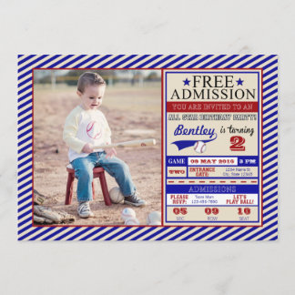 Baseball Ticket Photo Birthday Invitation