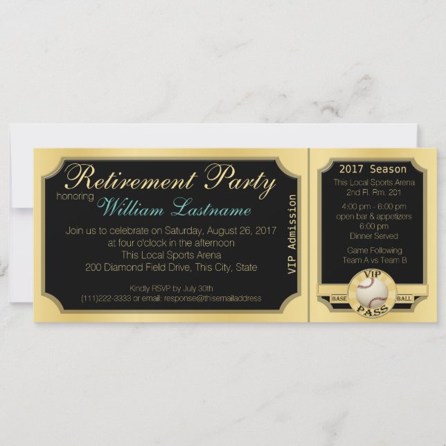 Baseball Ticket Retirement Party Invitation (Front)