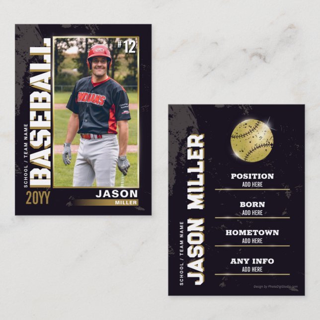 Baseball Trading Card, Baseball Player Card Gold   (Front/Back)