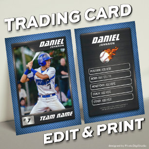Baseball Trading Card Blue Silver Baseball Player
