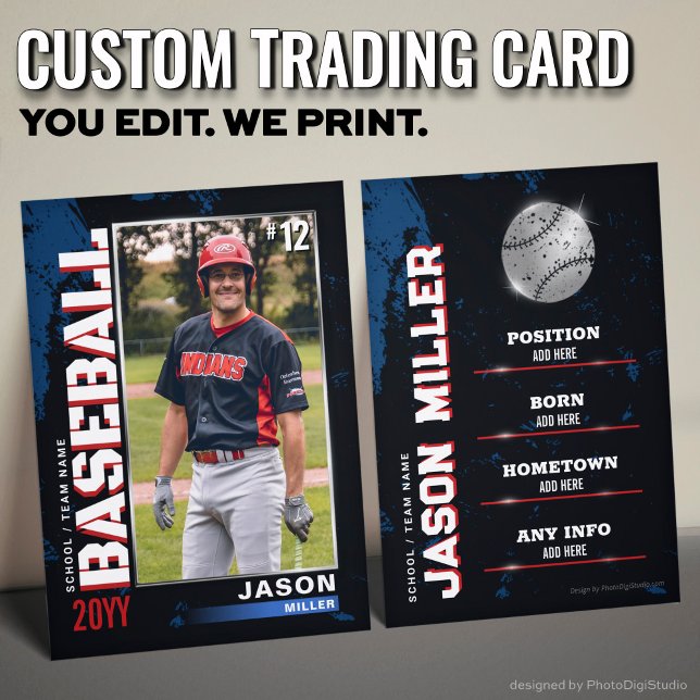 Baseball Trading Card, Flag Baseball Player Card (Custom Baseball Trading Card, US Red Blue Baseball Player Card )