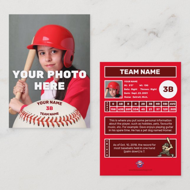 Baseball Trading Card Red Back - Custom Stats (Front/Back)