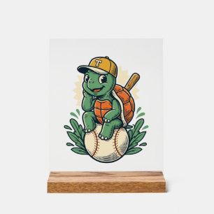Baseball Turtle Vintage Engraving Graphic Design_1 Acrylic Sign