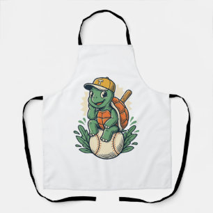 Baseball Turtle Vintage Engraving Graphic Design_1 Apron