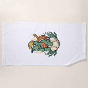 Baseball Turtle Vintage Engraving Graphic Design_1 Beach Towel