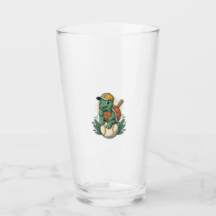 Baseball Turtle Vintage Engraving Graphic Design_1 Glass
