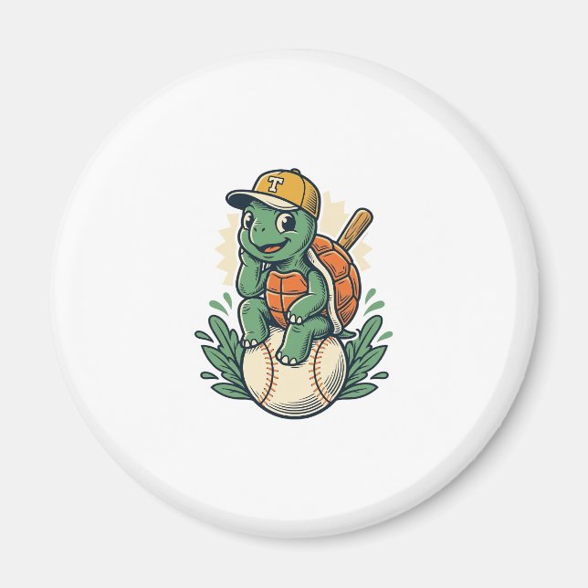 Baseball Turtle Vintage Engraving Graphic Design_1 Magnet (Front)