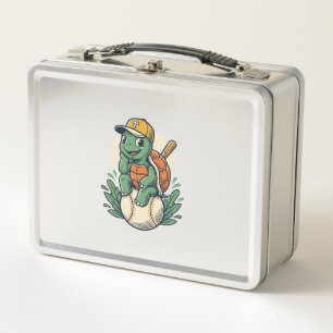 Baseball Turtle Vintage Engraving Graphic Design_1 Metal Lunch Box