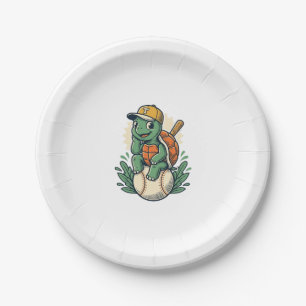 Baseball Turtle Vintage Engraving Graphic Design_1 Paper Plate