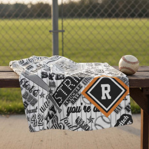 Baseball Typography Black White Stripes ID770 Fleece Blanket