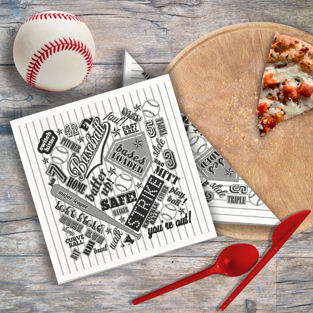 Baseball Typography Black White Stripes ID770 Napkin (Creator Uploaded)