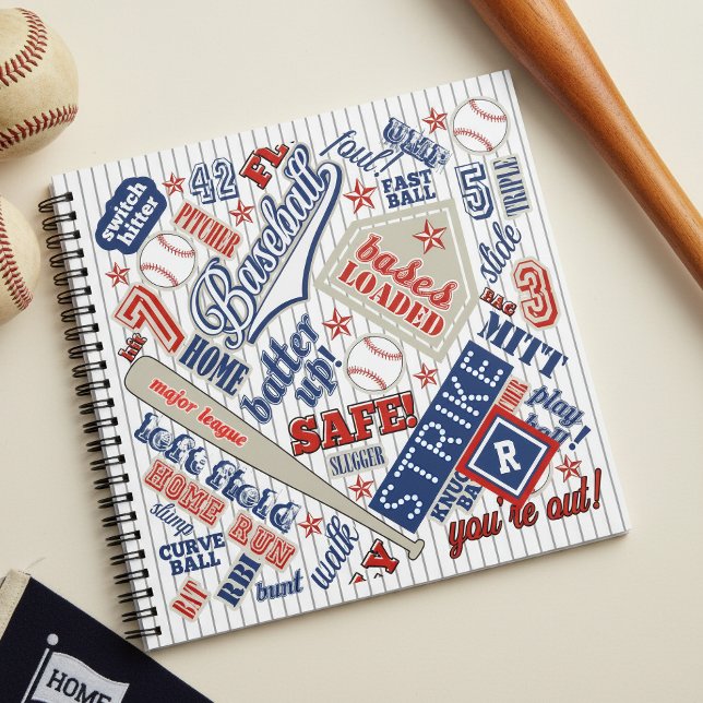 Baseball Typography Red White Blue Stripes ID770 Notebook (Creator Uploaded)