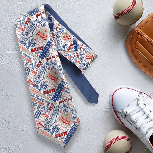 Baseball Typography Red White Blue Stripes ID770 Tie (Creator Uploaded)