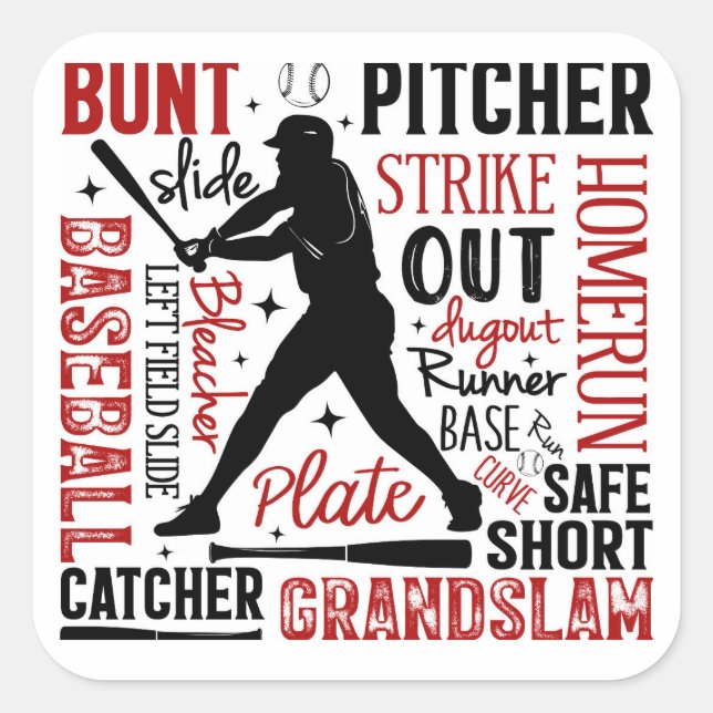 Baseball Typography Sayings and Terms Square Sticker (Front)