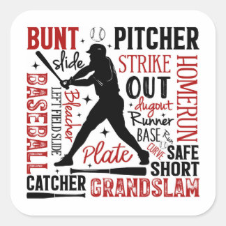 Baseball Typography Sayings and Terms Square Sticker