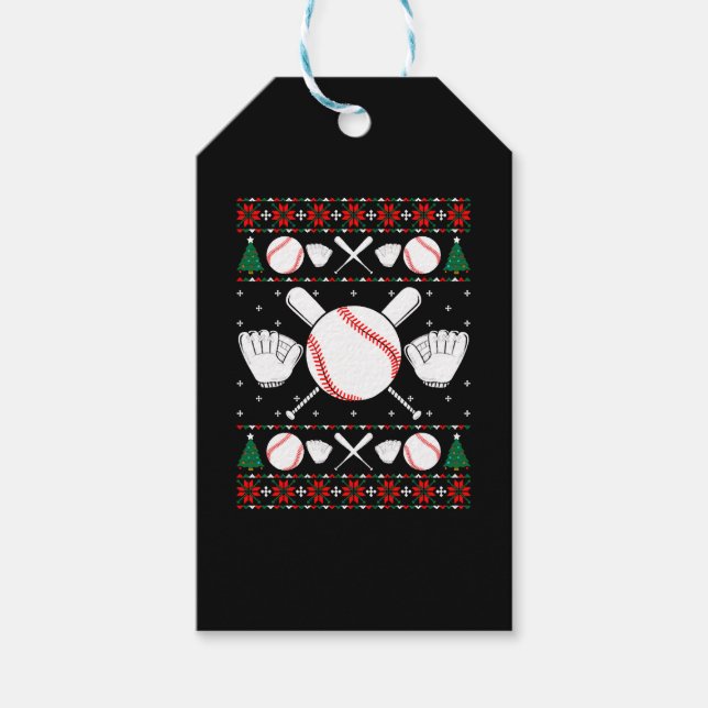 Baseball Ugly Christmas Sweater Gift Tags (Front)