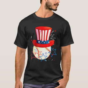 Baseball Uncle Sam 4Th Of July Boys American Flag T-Shirt