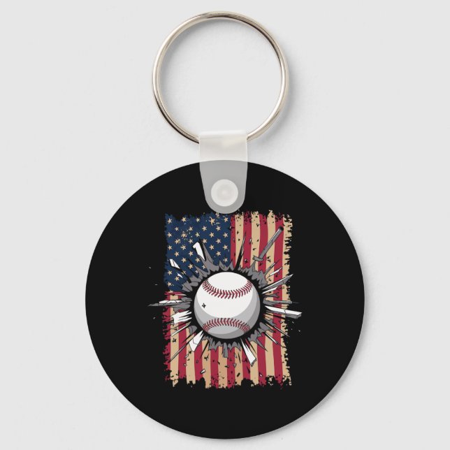 Baseball Us Flag  Key Ring (Front)