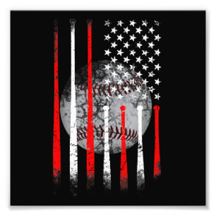 Baseball USA Flag American Flag Vintage Photo Print