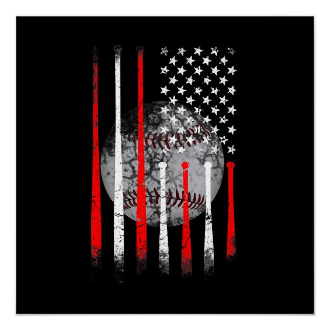 Baseball USA Flag American Flag Vintage Poster (Front)