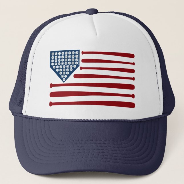 Baseball USA Flag Bats & Balls - GraphicLoveShop Trucker Hat (Front)