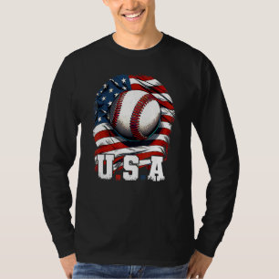 Baseball USA Flag Patriotic 4th Of July Baseball T-Shirt