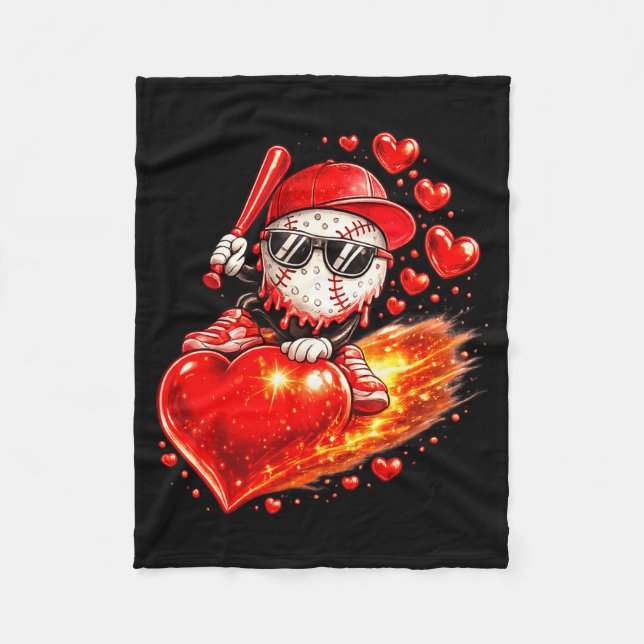 Baseball Valentines Day Drip Ice Cream Team  Fleece Blanket (Front)
