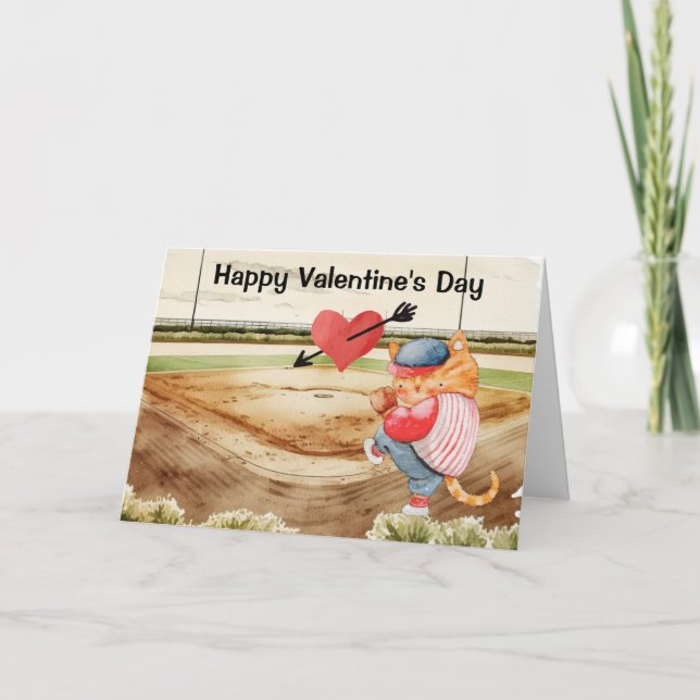Baseball  Valentine's Day  watercolor Card (Front)