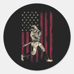 Baseball Vintage American Flag 4th Of July Tee Gif Classic Round Sticker