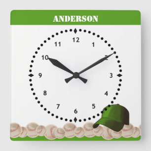 Baseball Wall Clock Green Cap