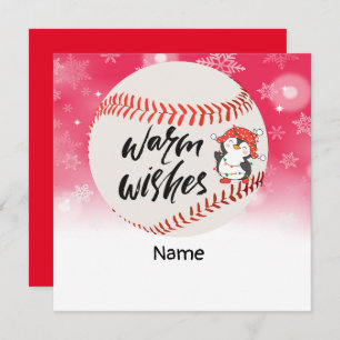 Baseball Warm Wishes with Penguin Funny Player  Holiday Card