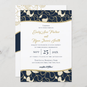 Baseball Wedding Gold and Blue Invitation