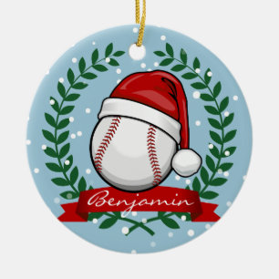 Baseball With A Christmas Style Santa Hat Ceramic Tree Decoration