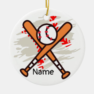 Baseball with ball and Bat Merry Christmas for kid Ceramic Tree Decoration