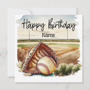 Baseball with ball and field Birthday Card