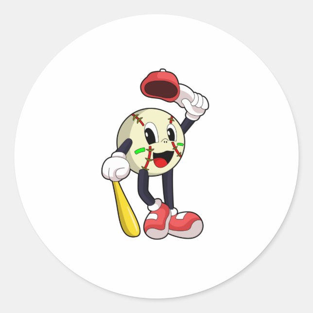 Baseball with Baseball bat Classic Round Sticker (Front)