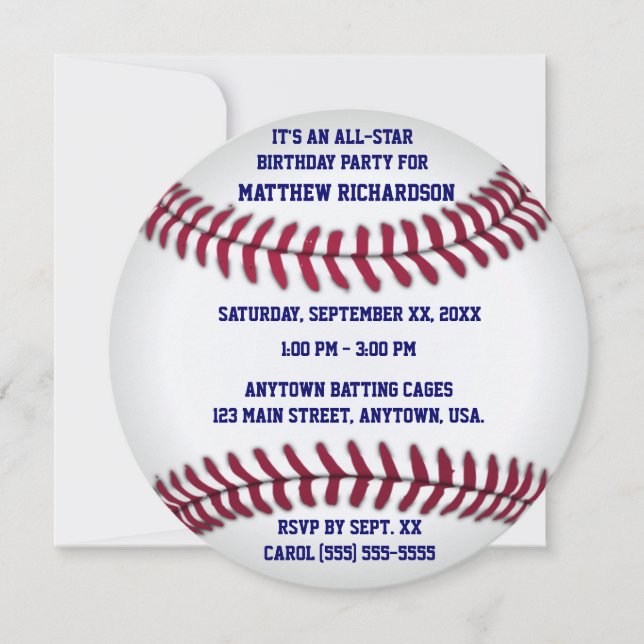 Baseball With Blue Pinstripe Back Invitation (Front)