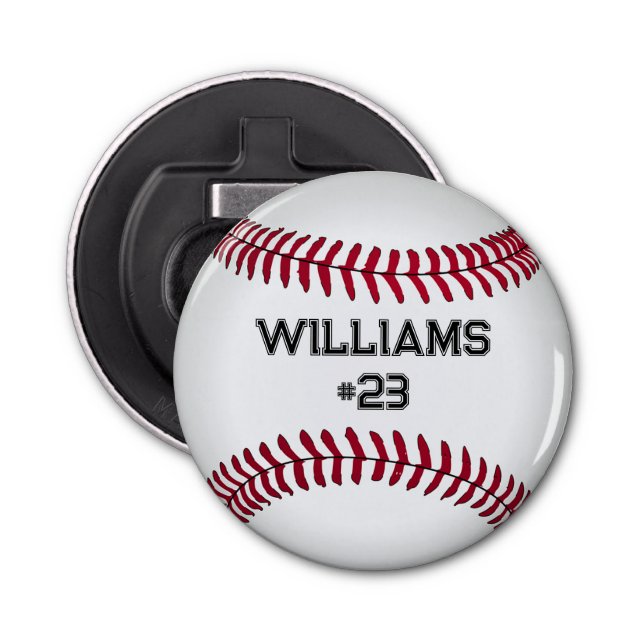 Baseball with Custom Name and Number Bottle Opener (Front)