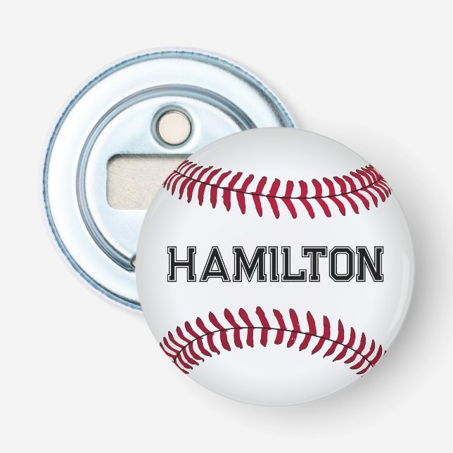 Baseball with Custom Name Bottle Opener (Front)
