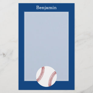 Baseball with Custom Name - Royal Blue Stationery