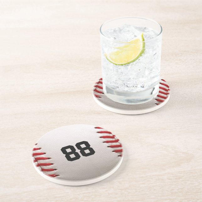 Baseball with Customisable Number Coaster (Side)