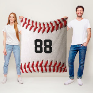 Baseball with Customisable Number Fleece Blanket