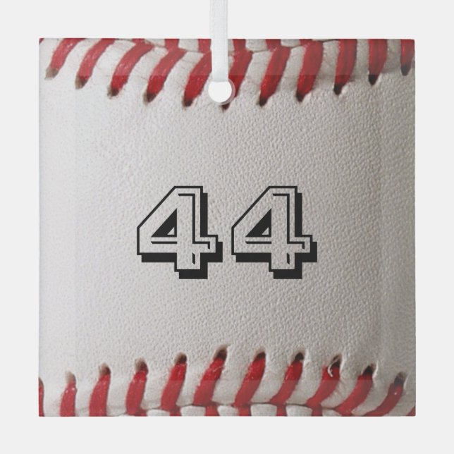 Baseball with Customisable Number Glass Tree Decoration (Front)