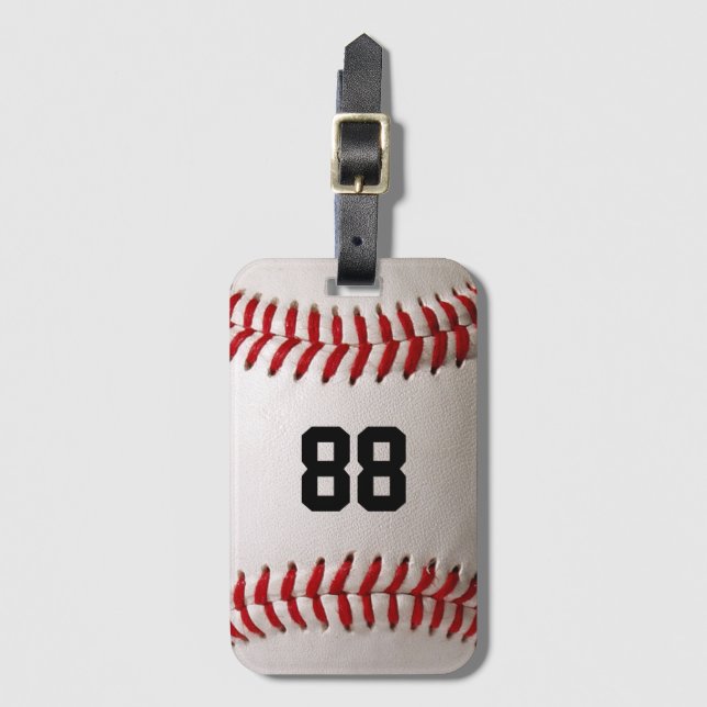 Baseball with Customisable Number Luggage Tag (Front Vertical)