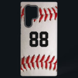 Baseball with Customisable Number Samsung Galaxy Case<br><div class="desc">A macro photograph of a brand new Baseball with red stitching. Perfect gift for the baseball or softball sports fan.</div>